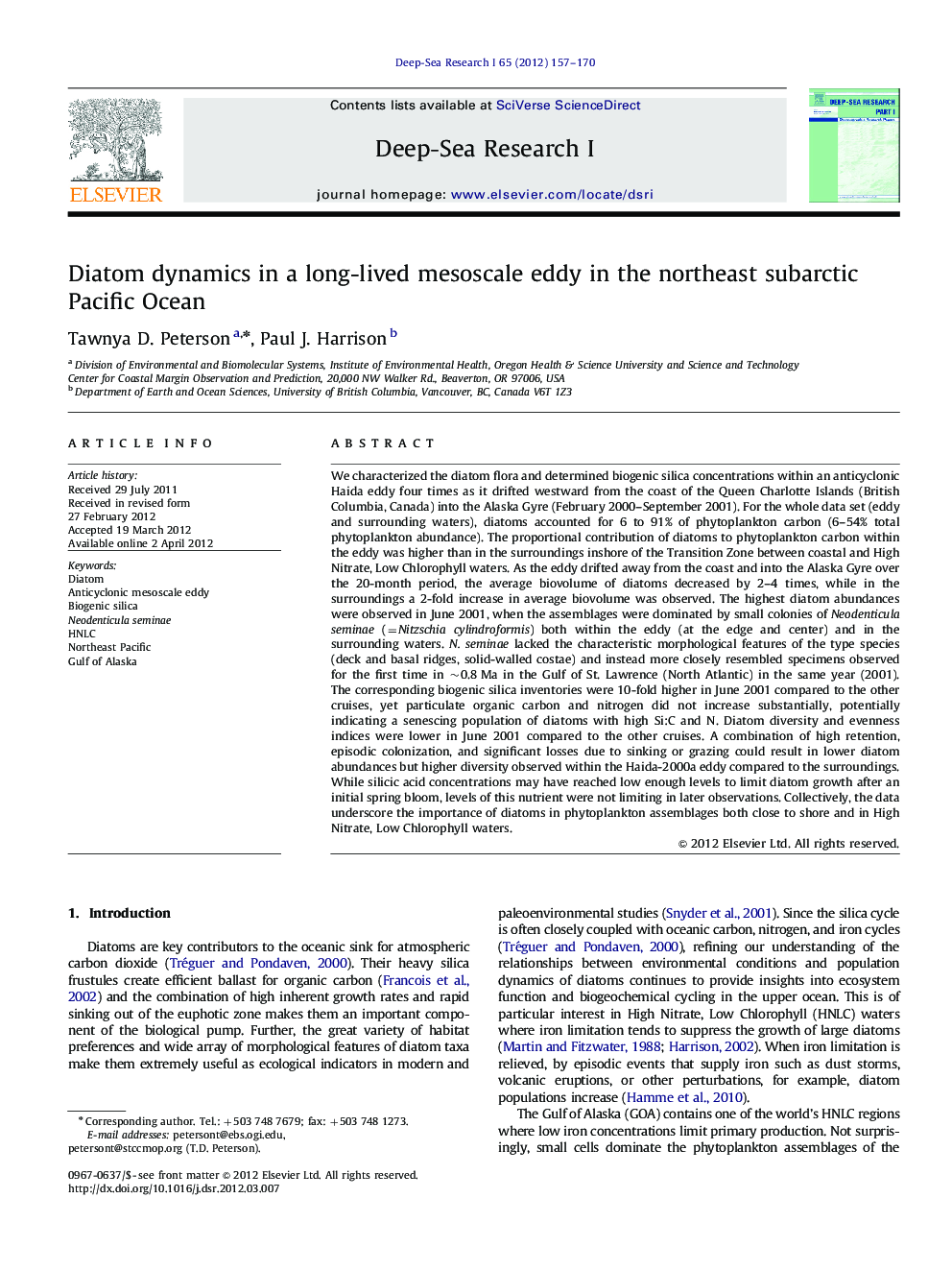 Diatom dynamics in a long-lived mesoscale eddy in the northeast subarctic Pacific Ocean