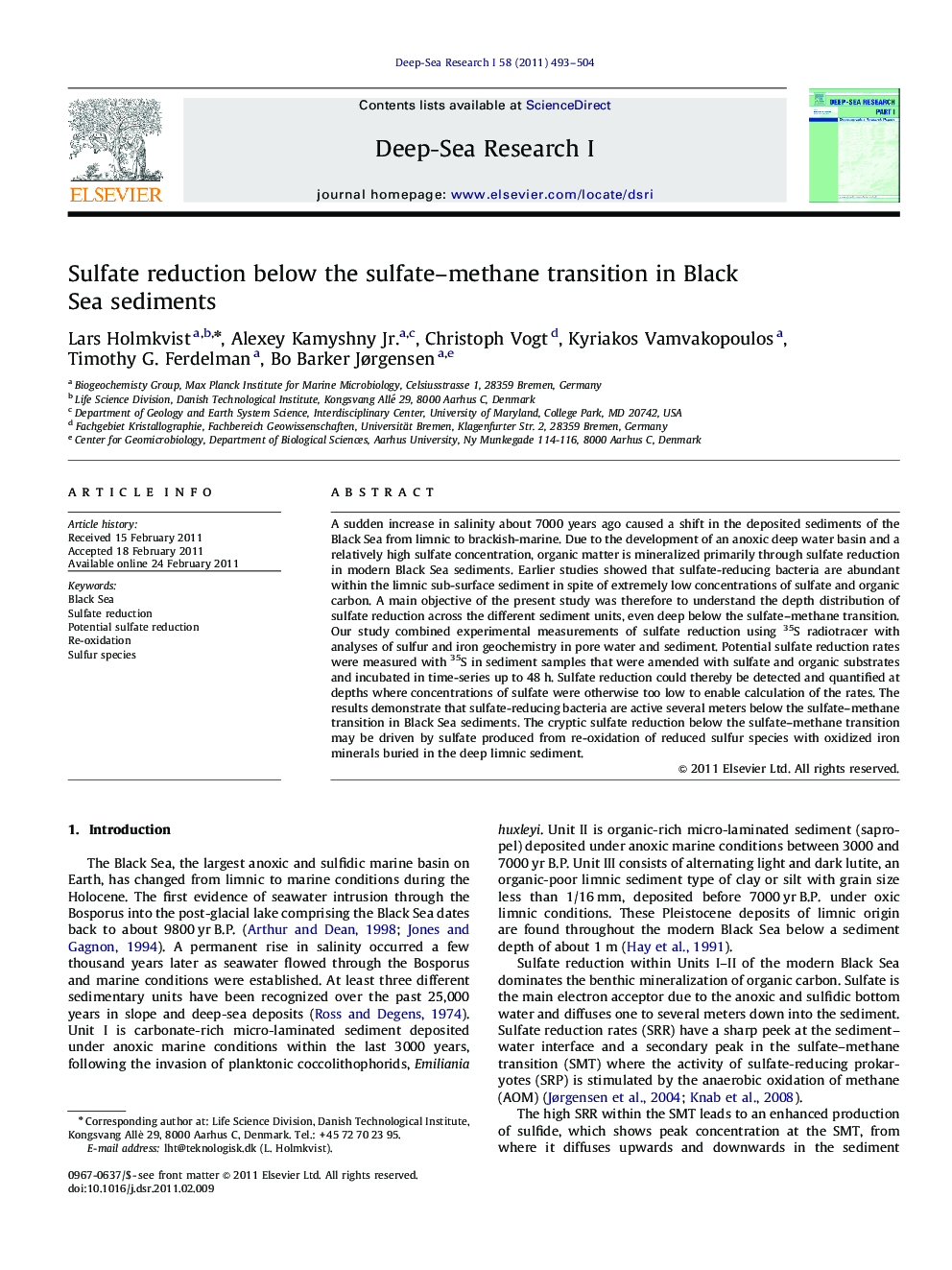 Sulfate reduction below the sulfate–methane transition in Black Sea sediments