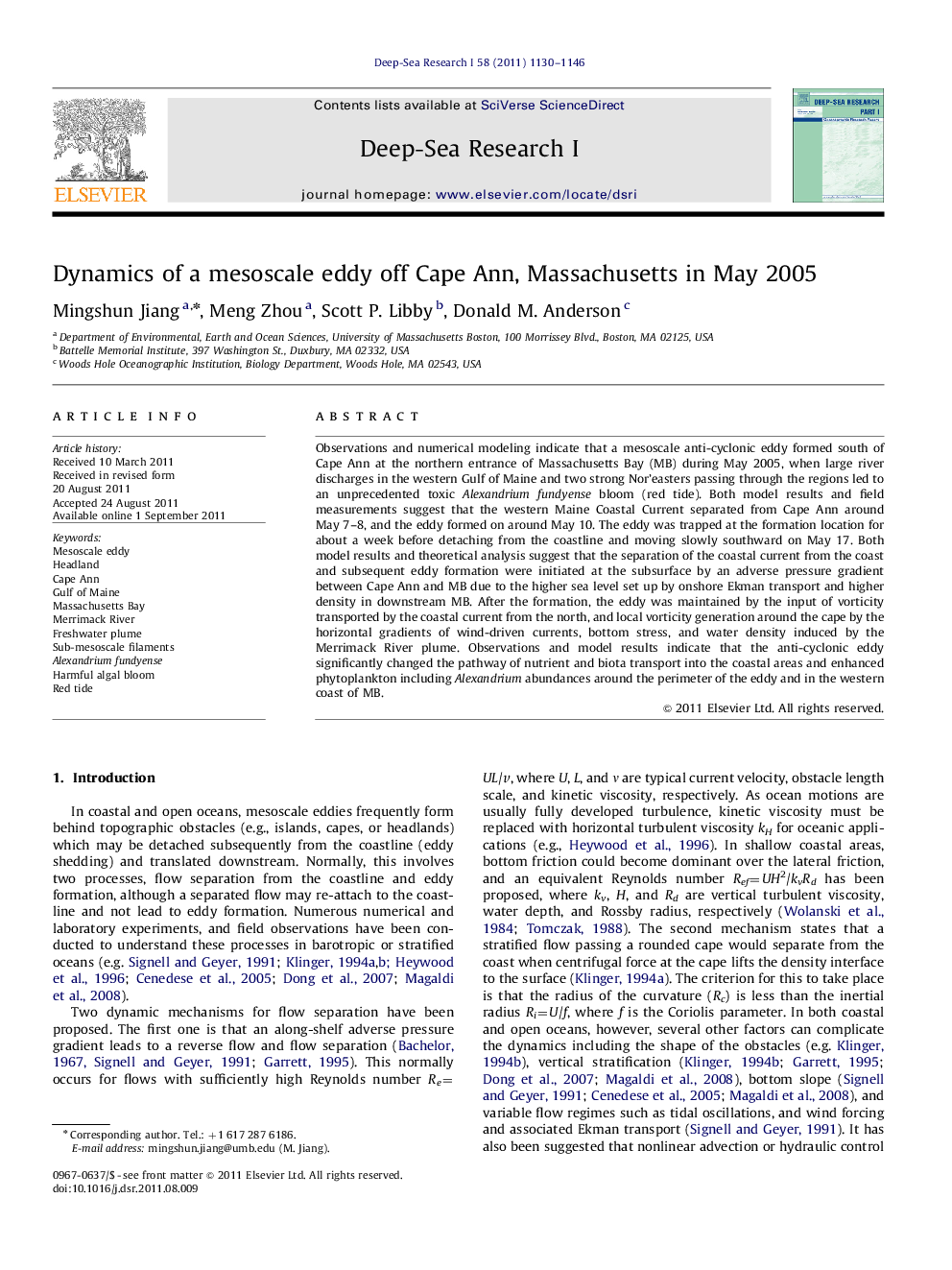 Dynamics of a mesoscale eddy off Cape Ann, Massachusetts in May 2005