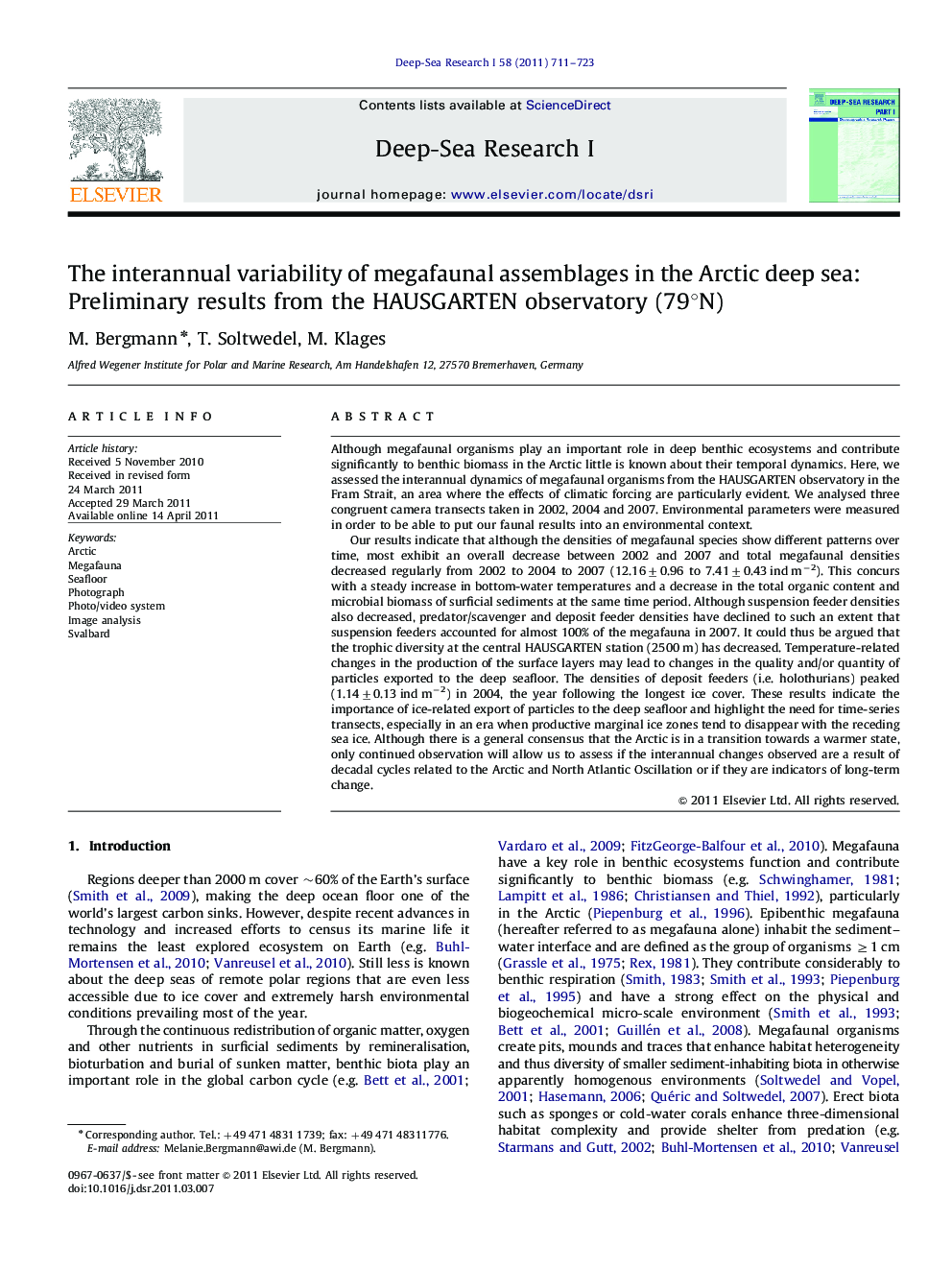 The interannual variability of megafaunal assemblages in the Arctic deep sea: Preliminary results from the HAUSGARTEN observatory (79°N)