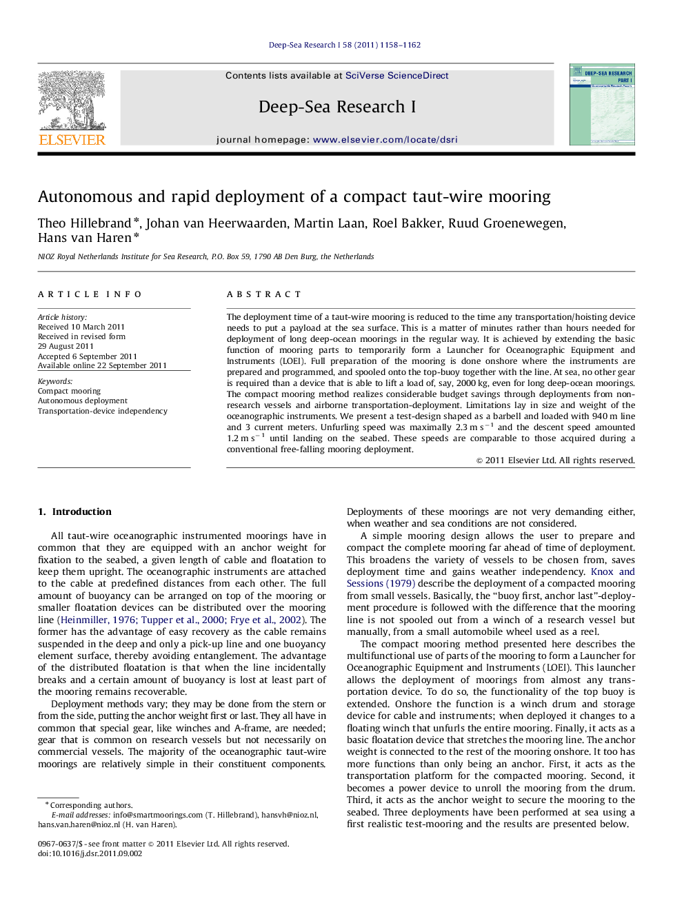Autonomous and rapid deployment of a compact taut-wire mooring