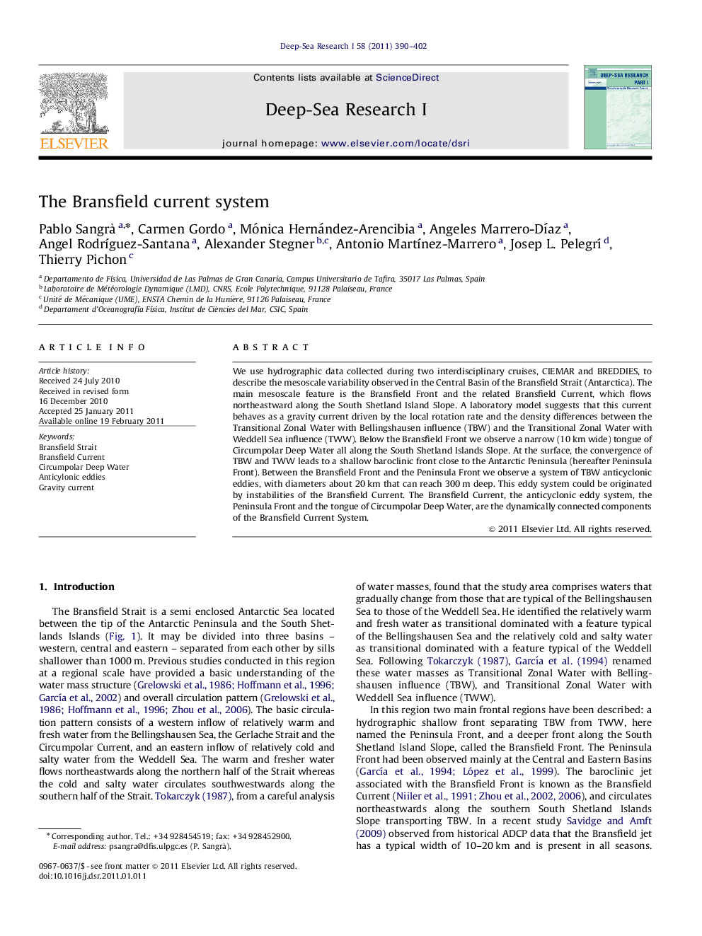 The Bransfield current system