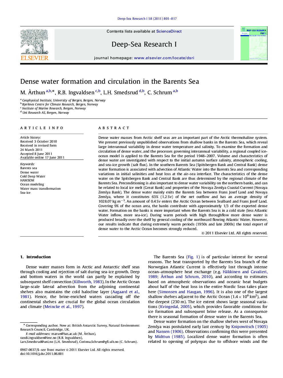 Dense water formation and circulation in the Barents Sea