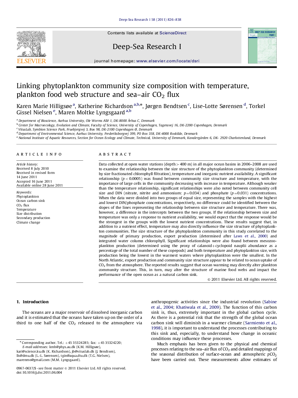 Linking phytoplankton community size composition with temperature, plankton food web structure and sea–air CO2 flux