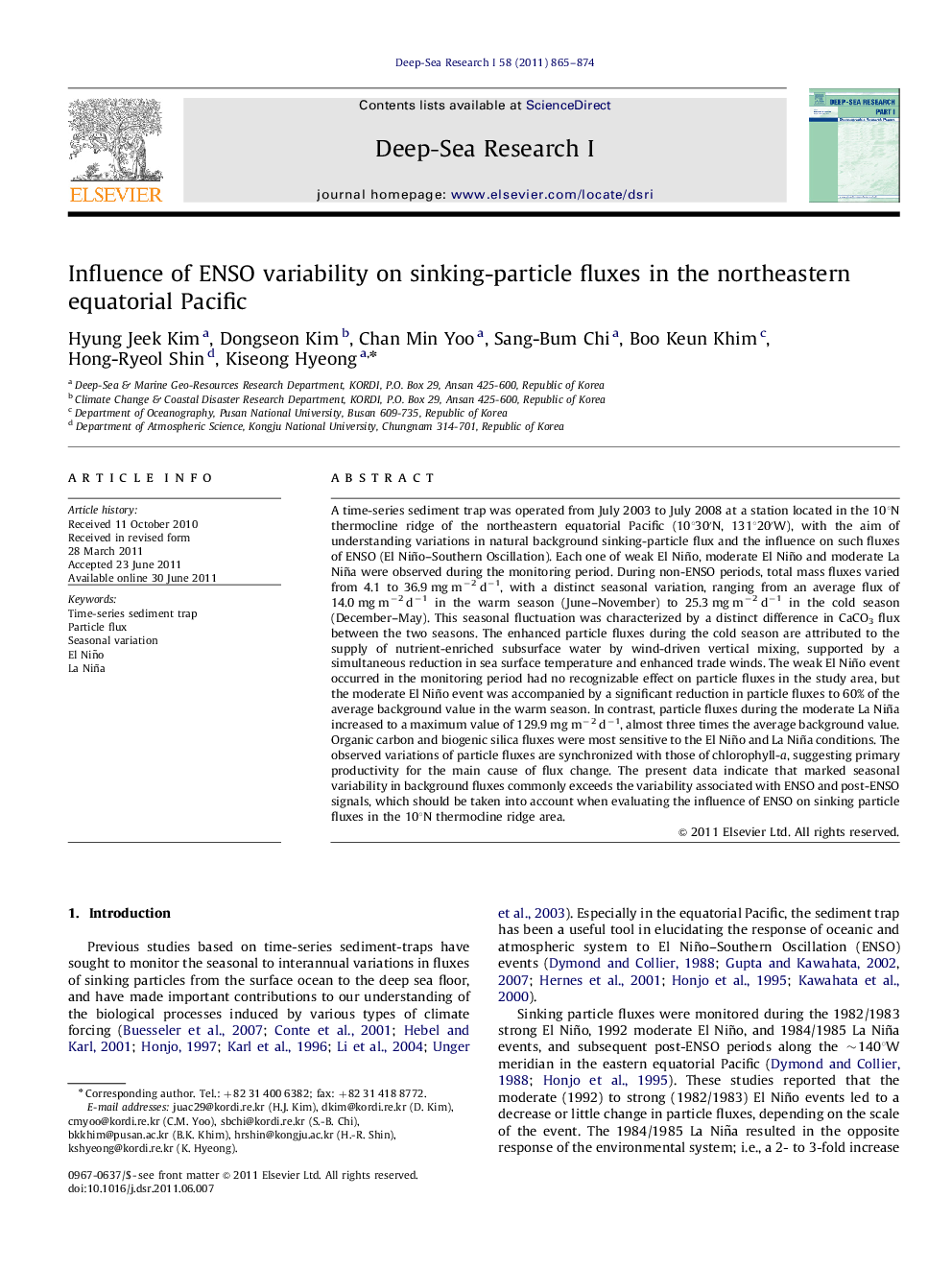 Influence of ENSO variability on sinking-particle fluxes in the northeastern equatorial Pacific