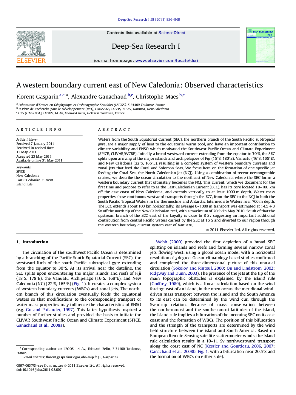 A western boundary current east of New Caledonia: Observed characteristics