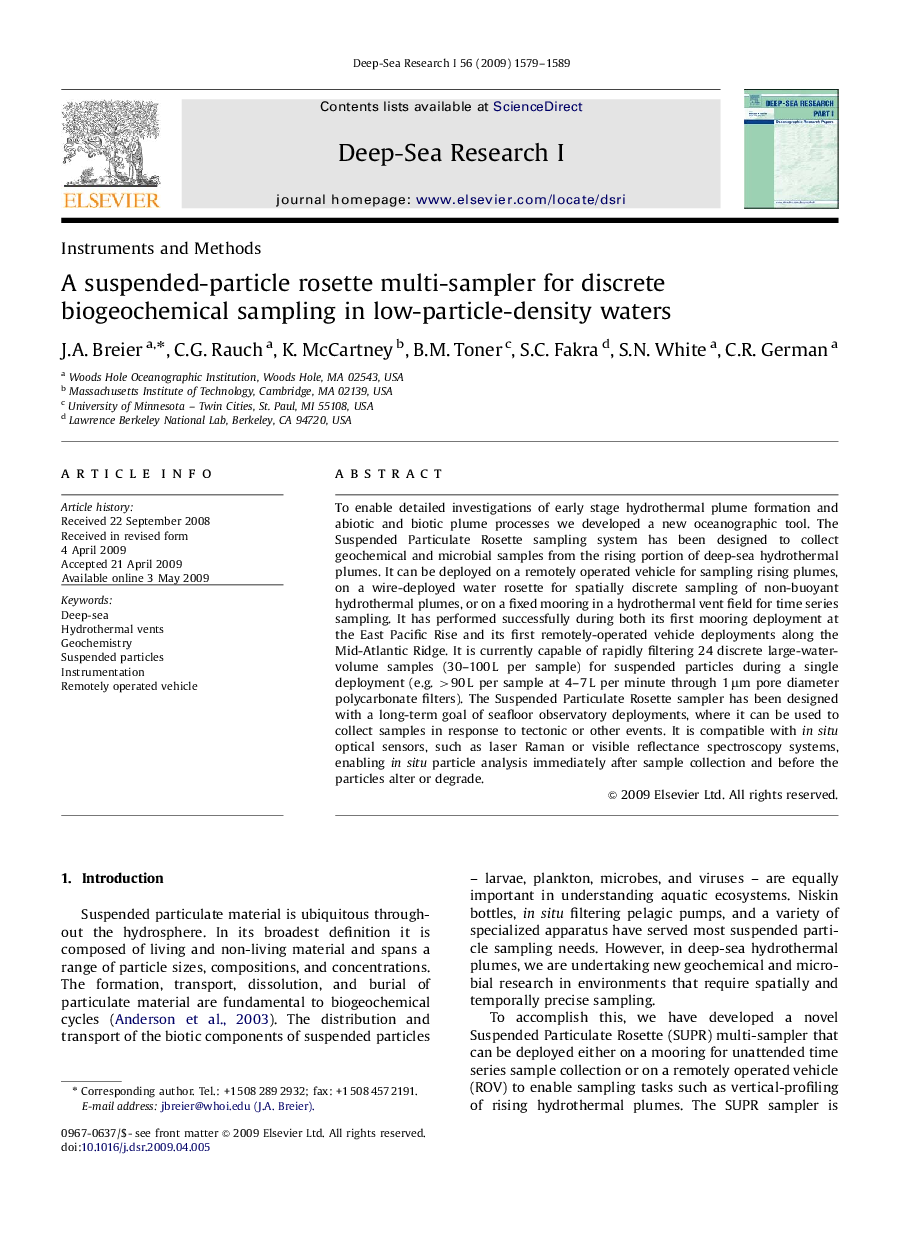 A suspended-particle rosette multi-sampler for discrete biogeochemical sampling in low-particle-density waters