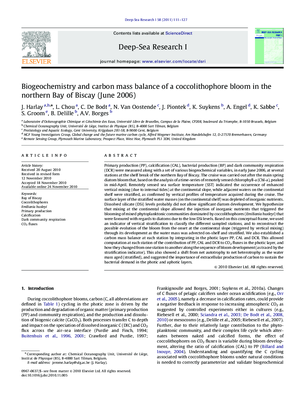 Biogeochemistry and carbon mass balance of a coccolithophore bloom in the northern Bay of Biscay (June 2006)