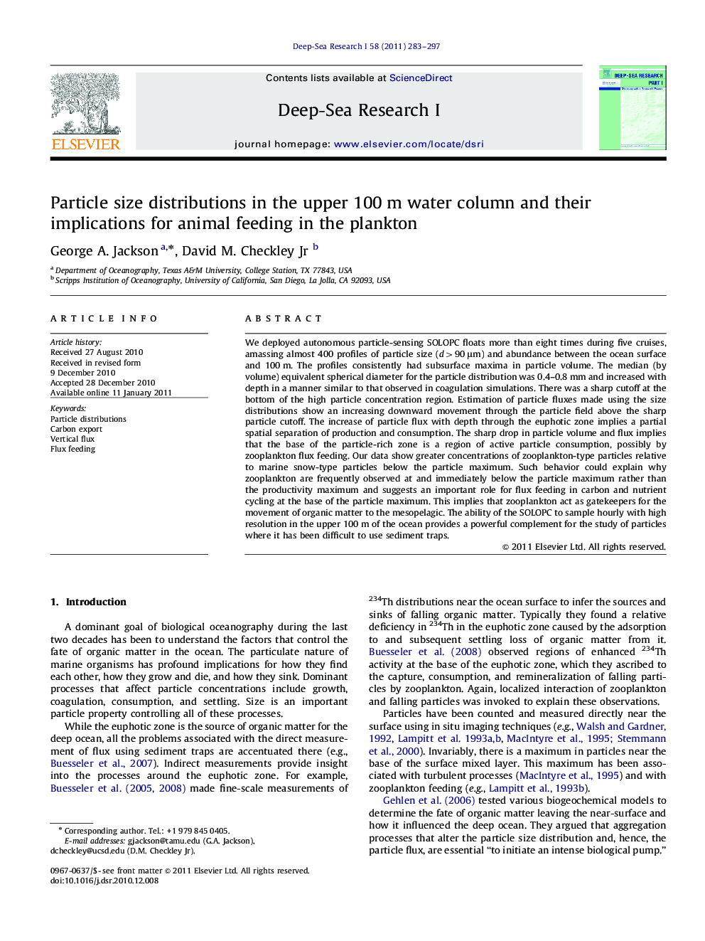 Particle size distributions in the upper 100 m water column and their implications for animal feeding in the plankton