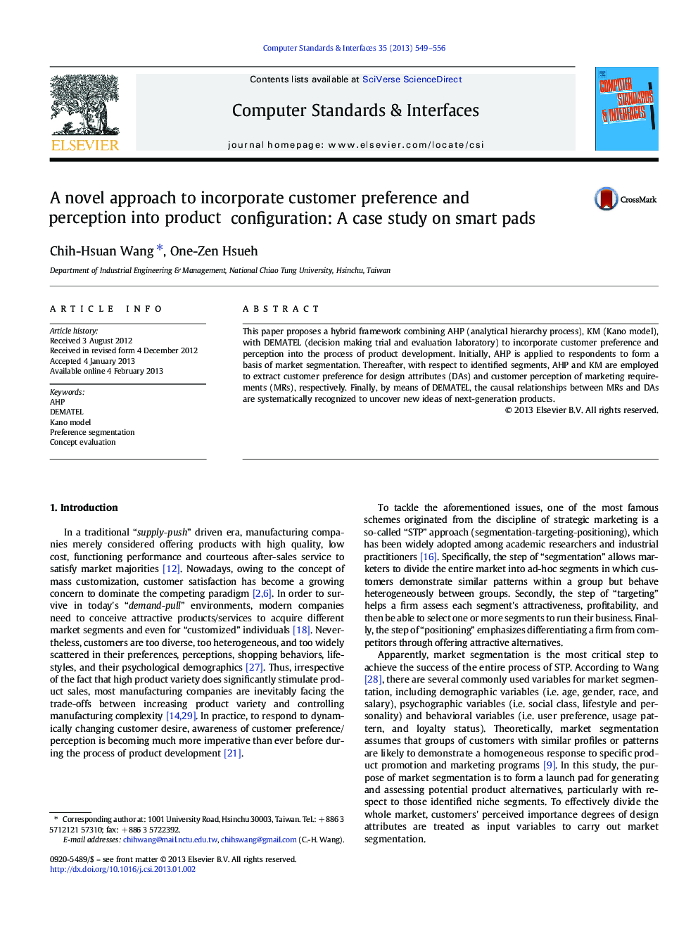 A novel approach to incorporate customer preference and perception into product configuration: A case study on smart pads