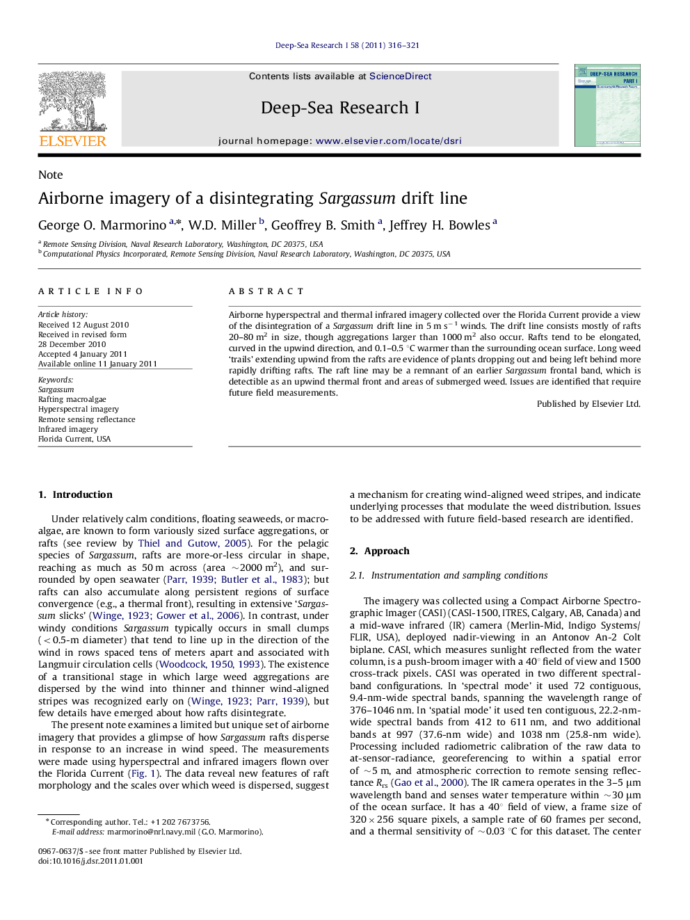 Airborne imagery of a disintegrating Sargassum drift line