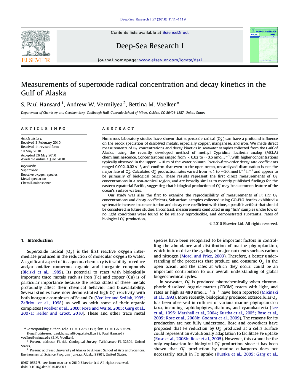 Measurements of superoxide radical concentration and decay kinetics in the Gulf of Alaska