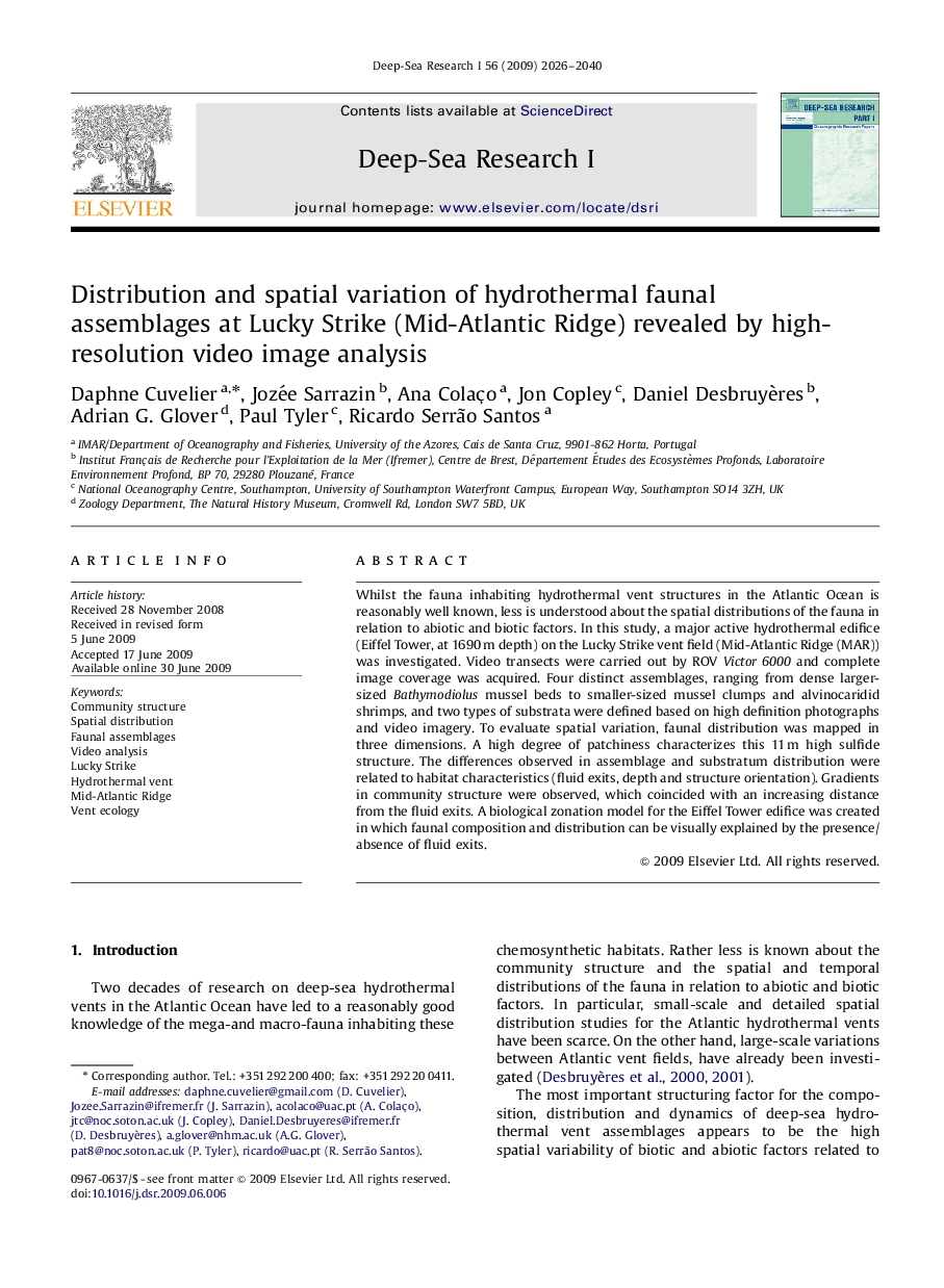 Distribution and spatial variation of hydrothermal faunal assemblages at Lucky Strike (Mid-Atlantic Ridge) revealed by high-resolution video image analysis