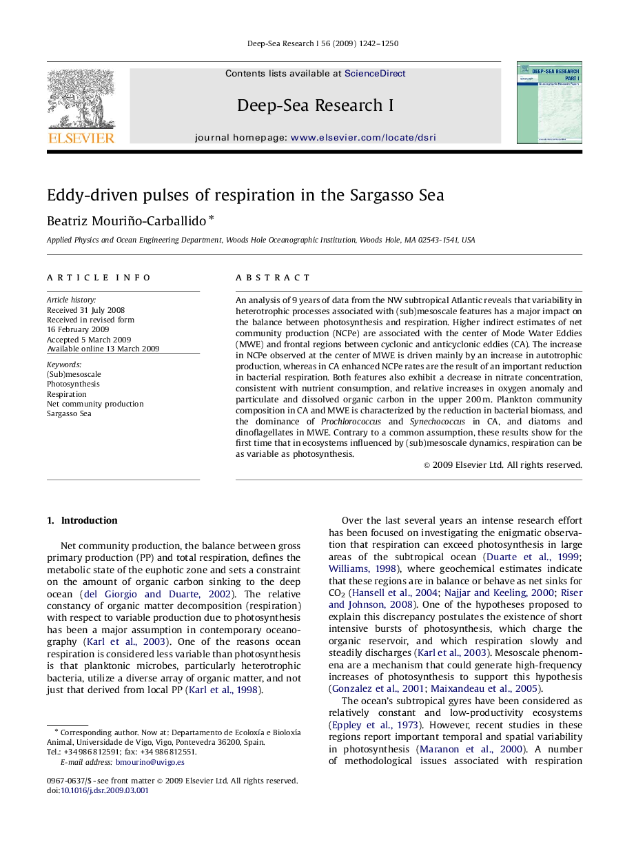 Eddy-driven pulses of respiration in the Sargasso Sea