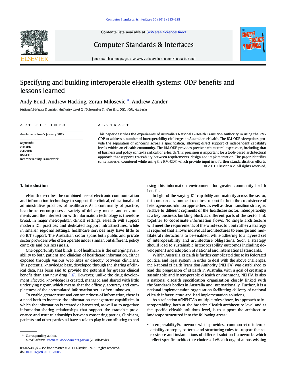 Specifying and building interoperable eHealth systems: ODP benefits and lessons learned