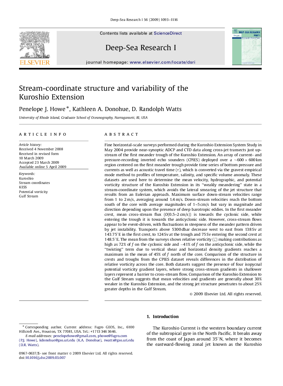 Stream-coordinate structure and variability of the Kuroshio Extension