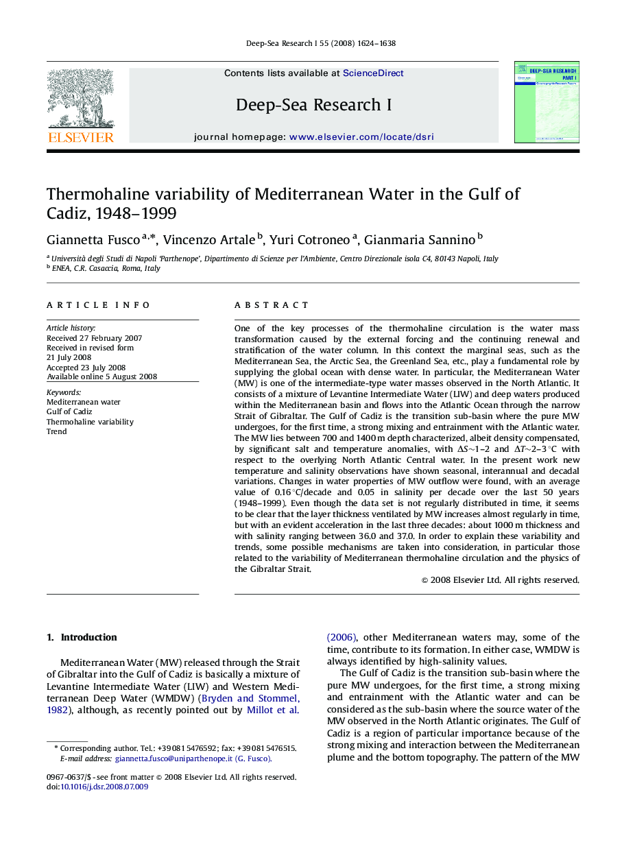 Thermohaline variability of Mediterranean Water in the Gulf of Cadiz, 1948-1999