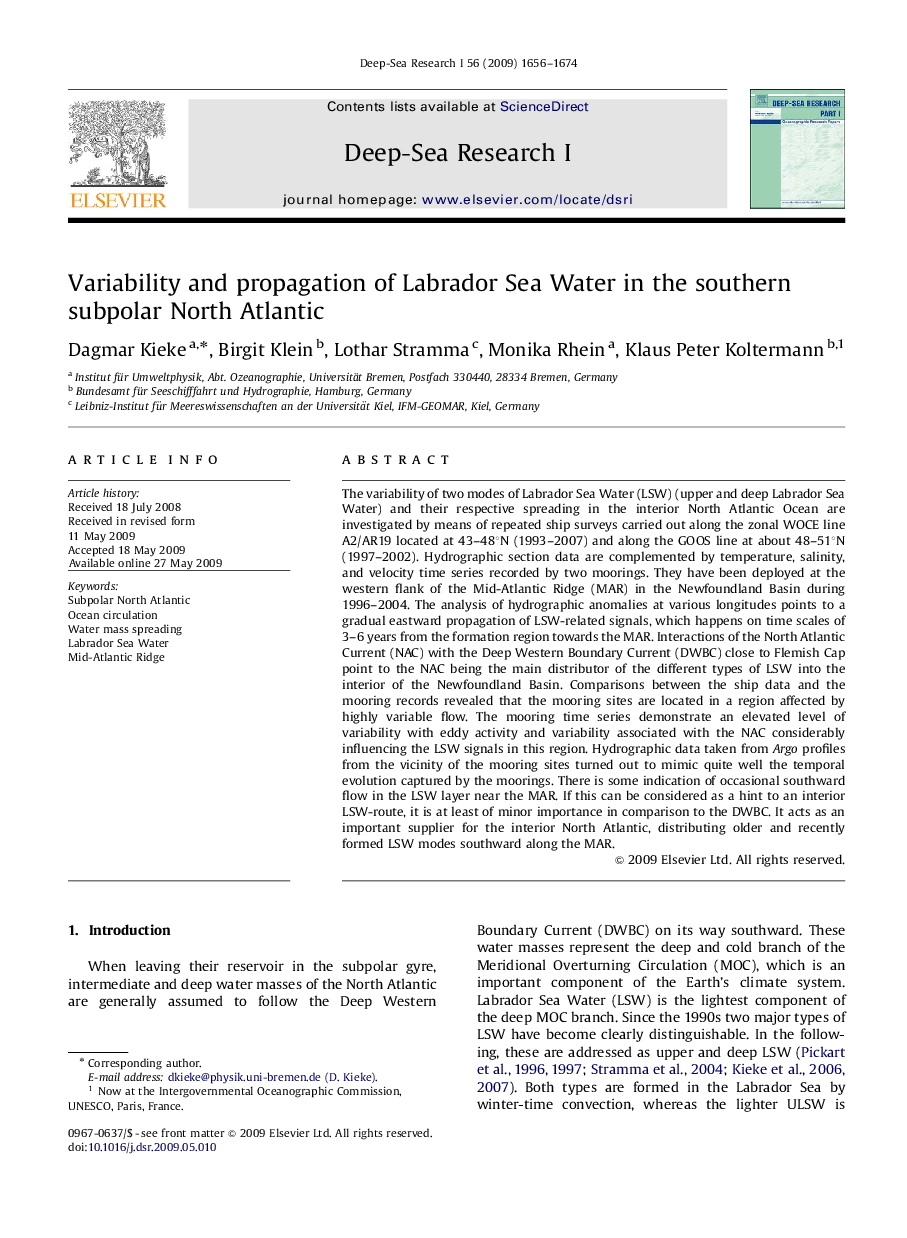 Variability and propagation of Labrador Sea Water in the southern subpolar North Atlantic