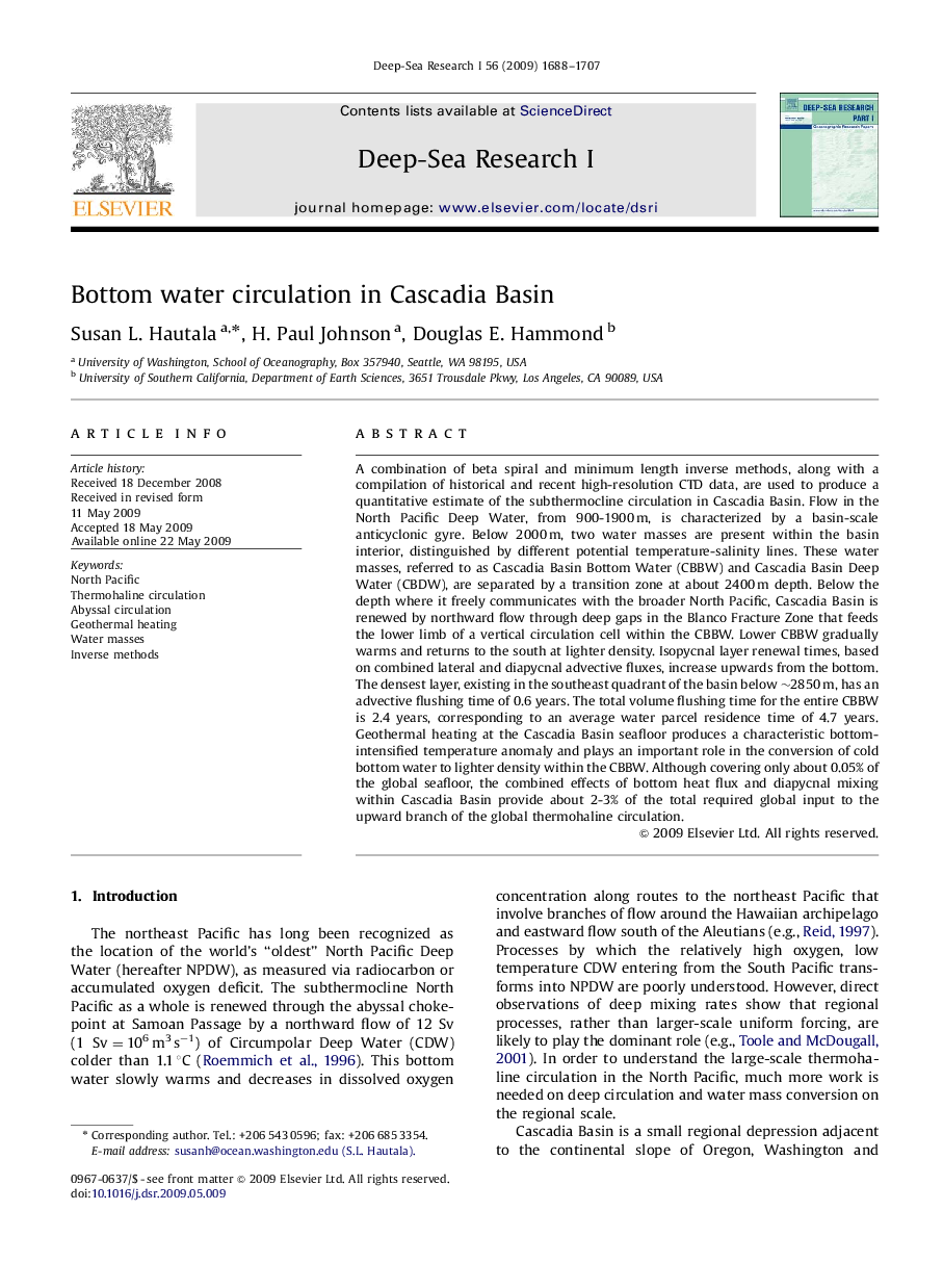 Bottom water circulation in Cascadia Basin