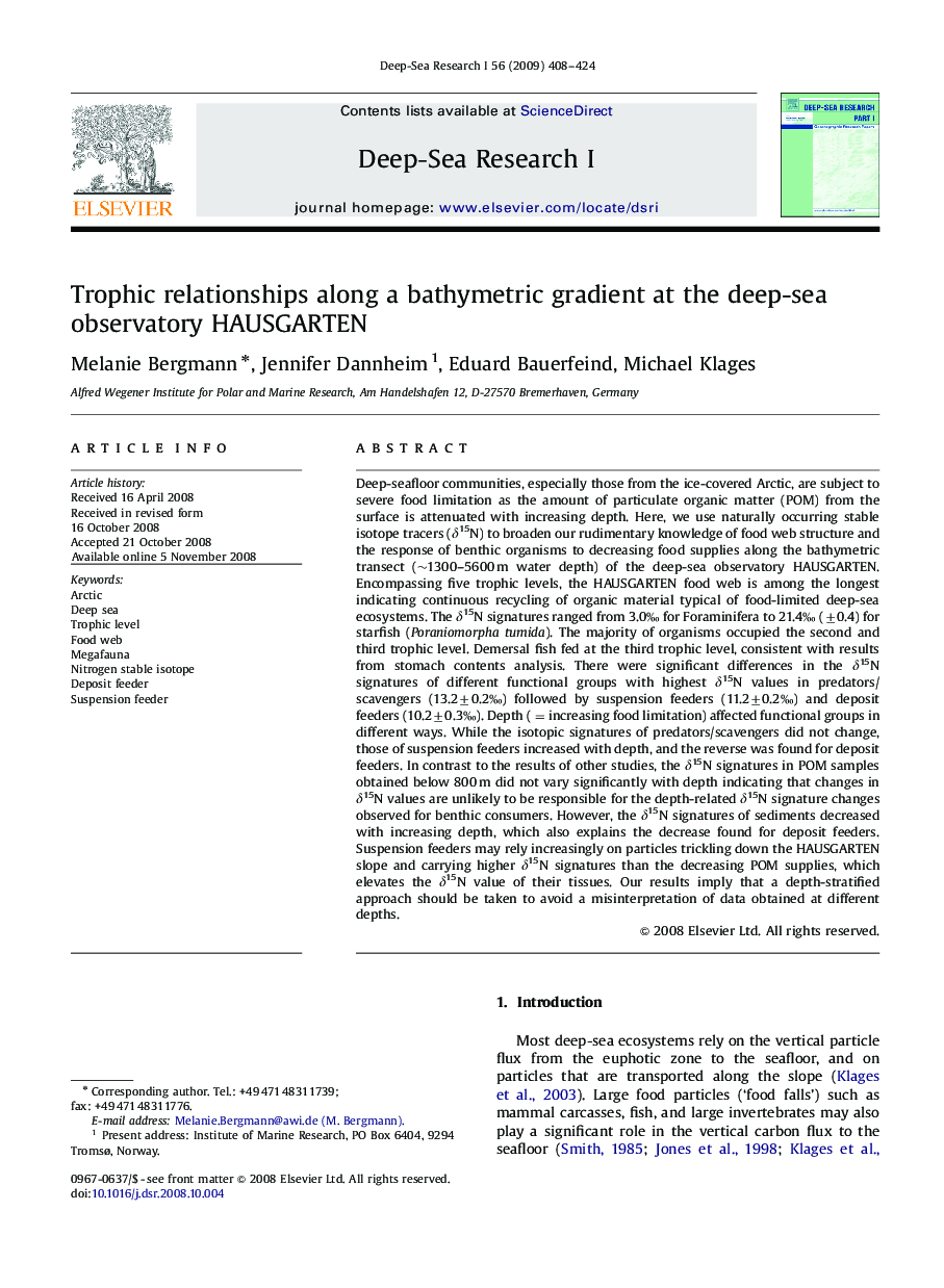 Trophic relationships along a bathymetric gradient at the deep-sea observatory HAUSGARTEN