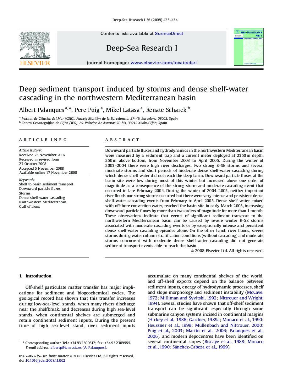 Deep sediment transport induced by storms and dense shelf-water cascading in the northwestern Mediterranean basin