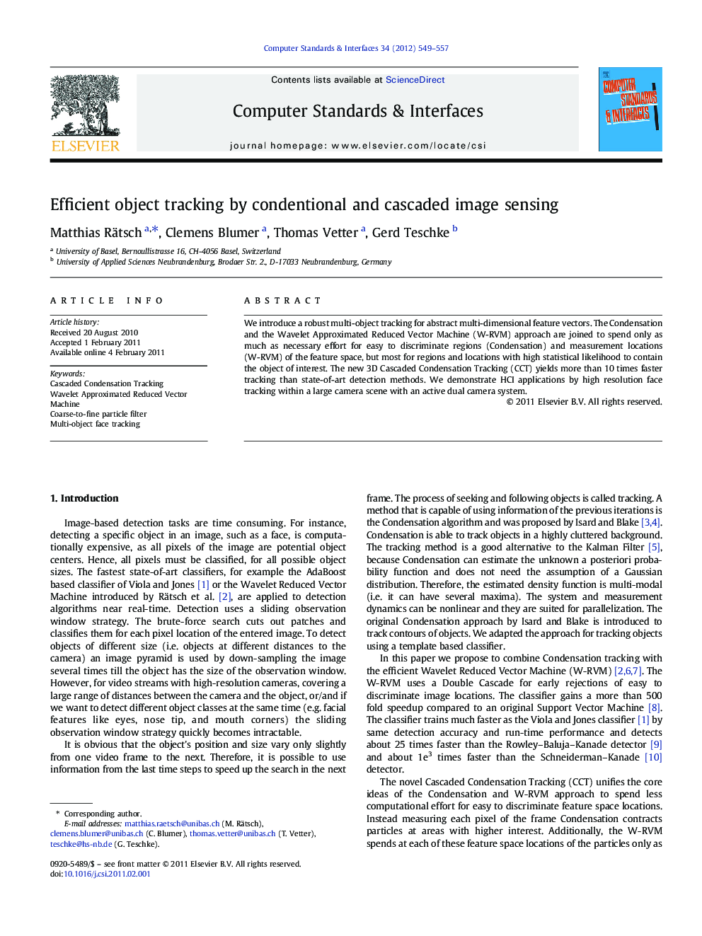 عکس صفحه اول مقاله: Efficient object tracking by condentional and cascaded image sensing Efficient object tracking by condentional and cascaded image sensing