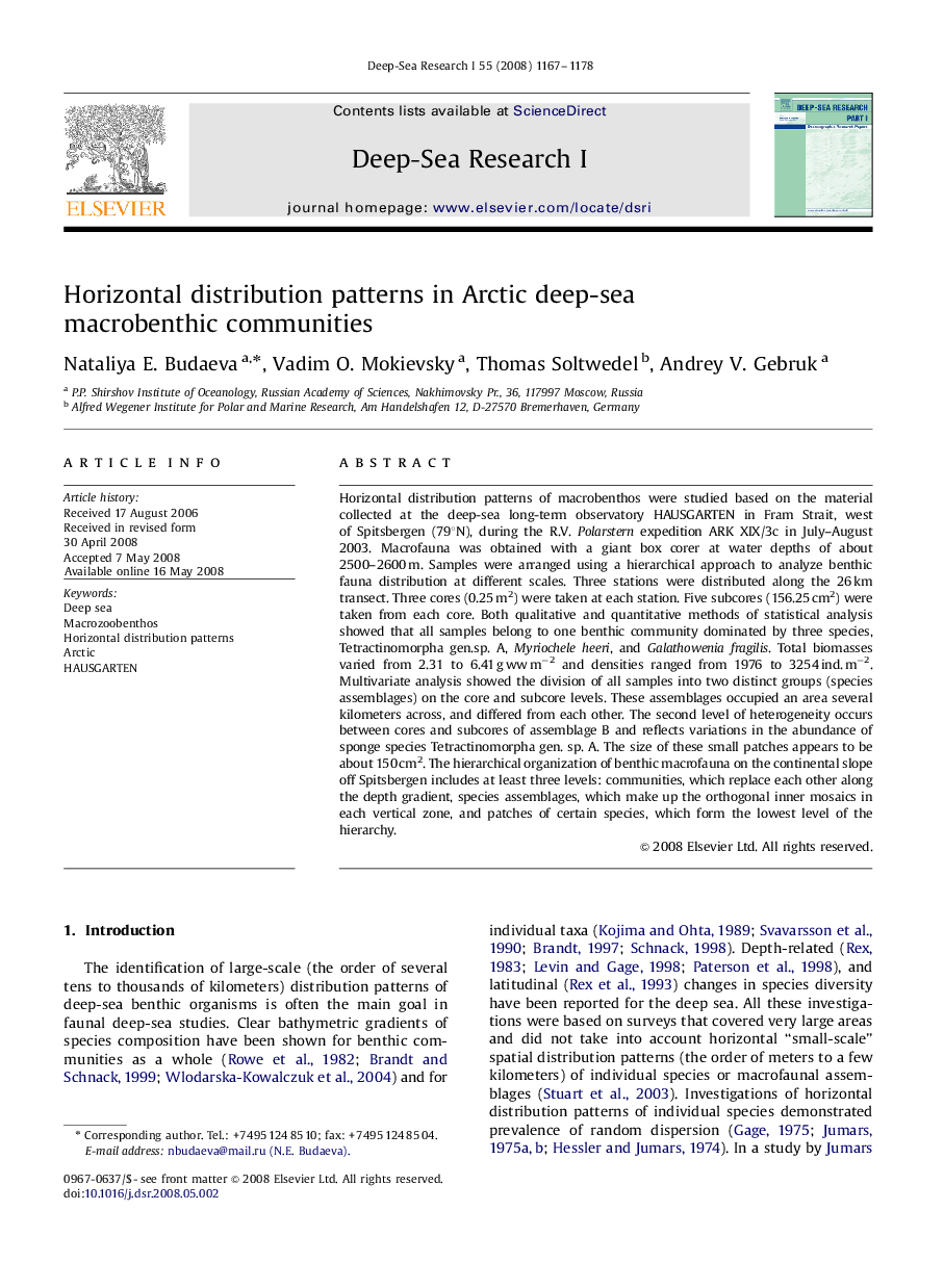 Horizontal distribution patterns in Arctic deep-sea macrobenthic communities