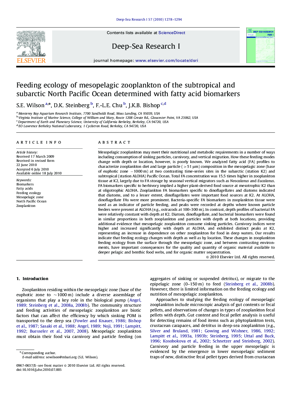 Feeding ecology of mesopelagic zooplankton of the subtropical and subarctic North Pacific Ocean determined with fatty acid biomarkers