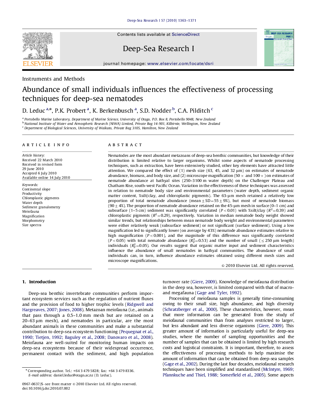 Abundance of small individuals influences the effectiveness of processing techniques for deep-sea nematodes