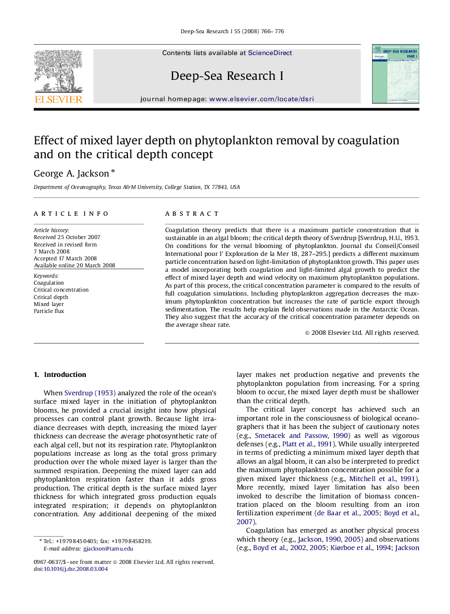 Effect of mixed layer depth on phytoplankton removal by coagulation and on the critical depth concept