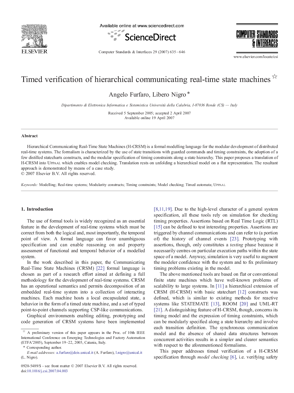 Timed verification of hierarchical communicating real-time state machines 