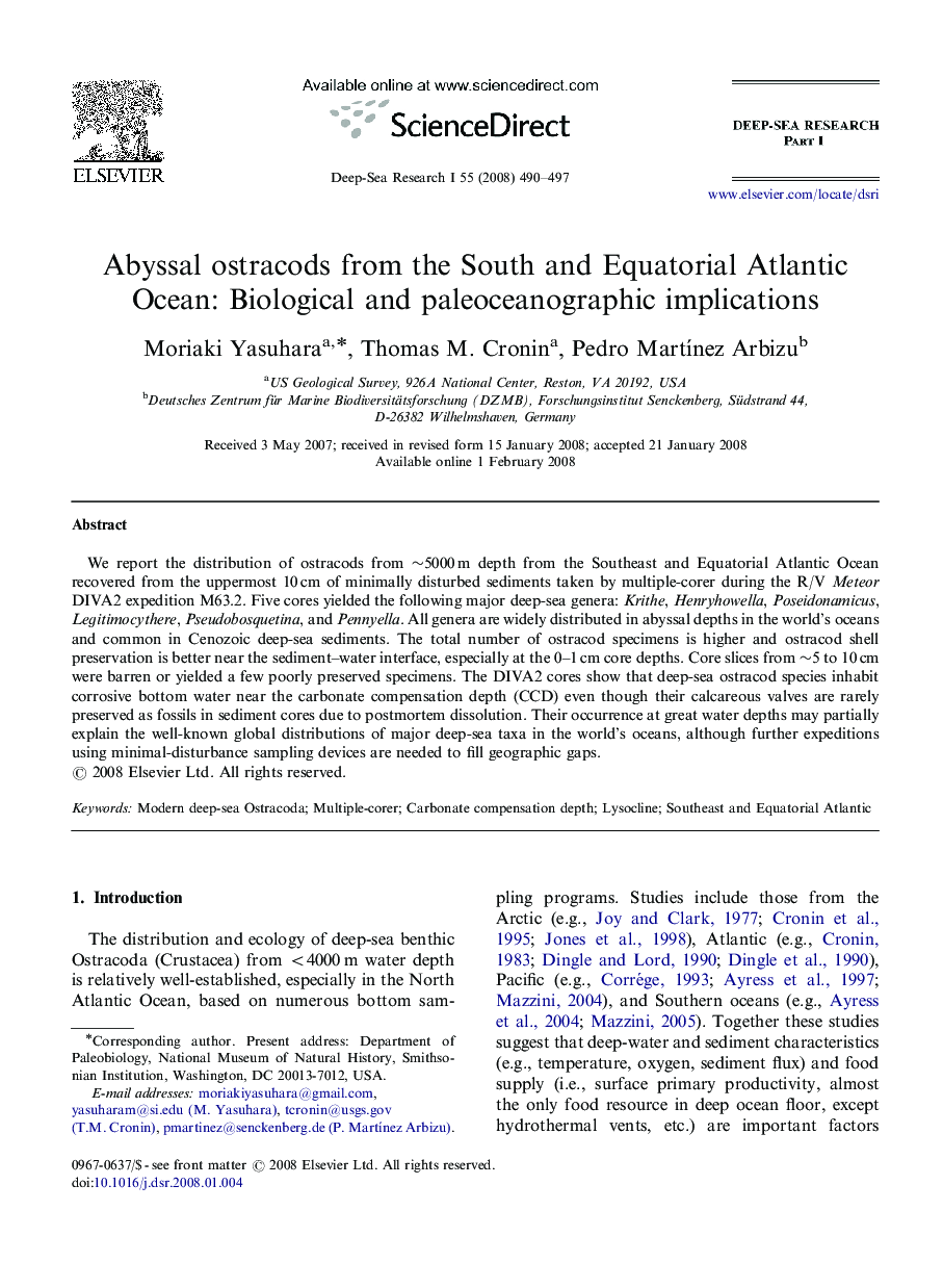 Abyssal ostracods from the South and Equatorial Atlantic Ocean: Biological and paleoceanographic implications