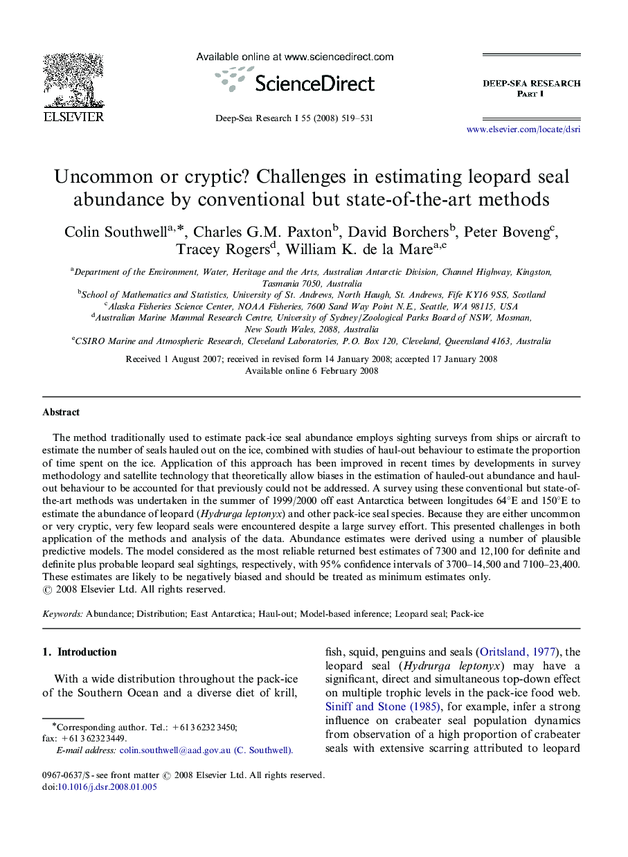 Uncommon or cryptic? Challenges in estimating leopard seal abundance by conventional but state-of-the-art methods