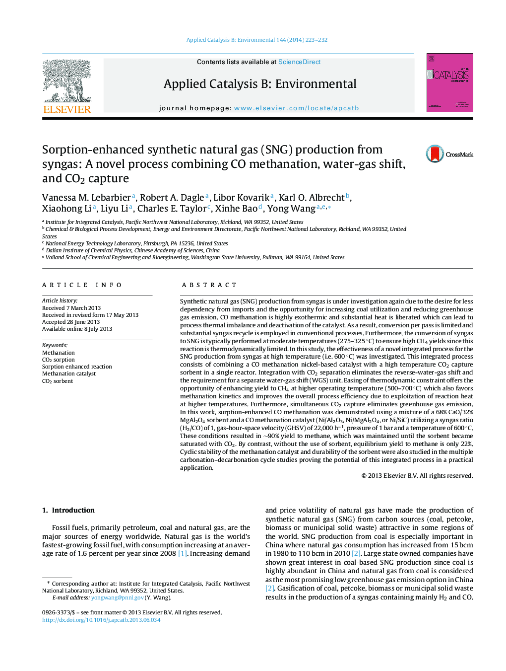 Sorption-enhanced synthetic natural gas (SNG) production from syngas: A novel process combining CO methanation, water-gas shift, and CO2 capture