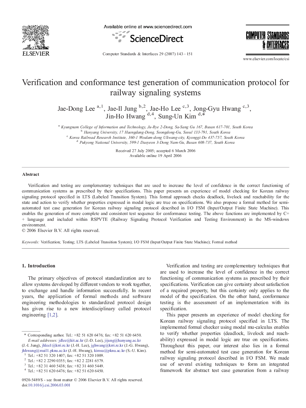 Verification and conformance test generation of communication protocol for railway signaling systems