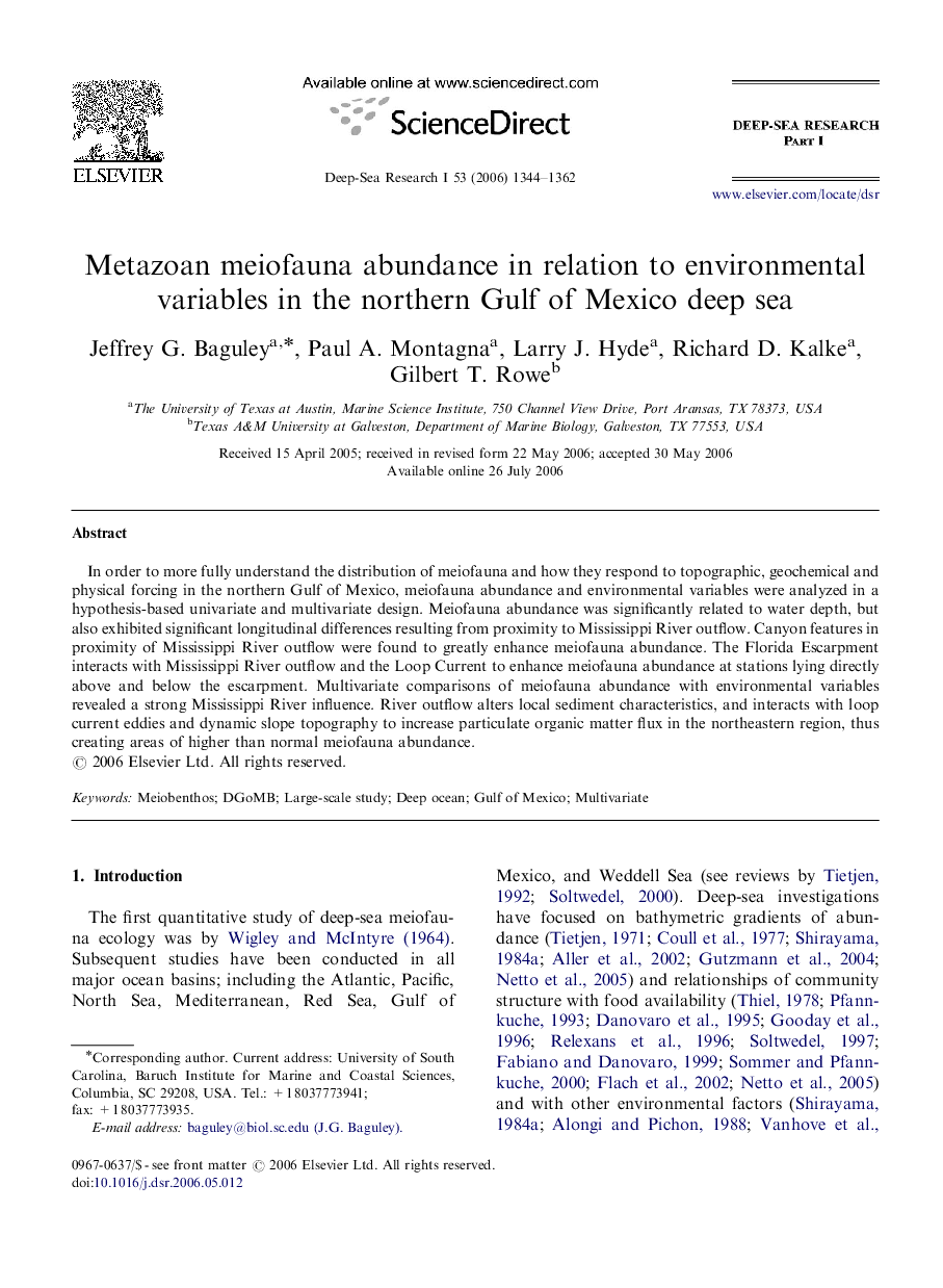 Metazoan meiofauna abundance in relation to environmental variables in the northern Gulf of Mexico deep sea