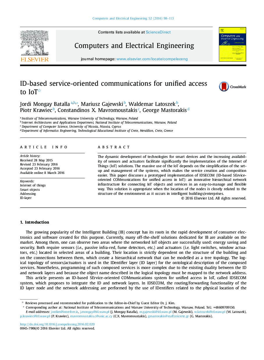 ID-based service-oriented communications for unified access to IoT 