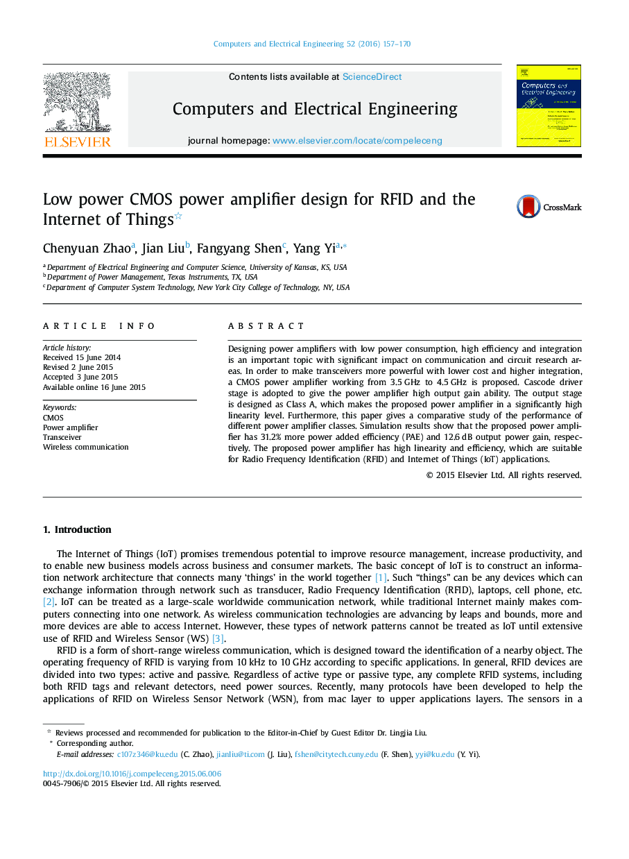 Low power CMOS power amplifier design for RFID and the Internet of Things 