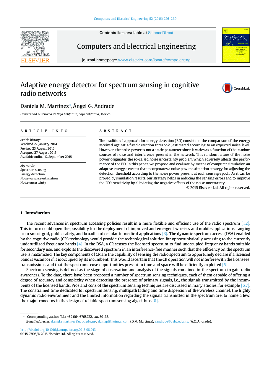 Adaptive energy detector for spectrum sensing in cognitive radio networks