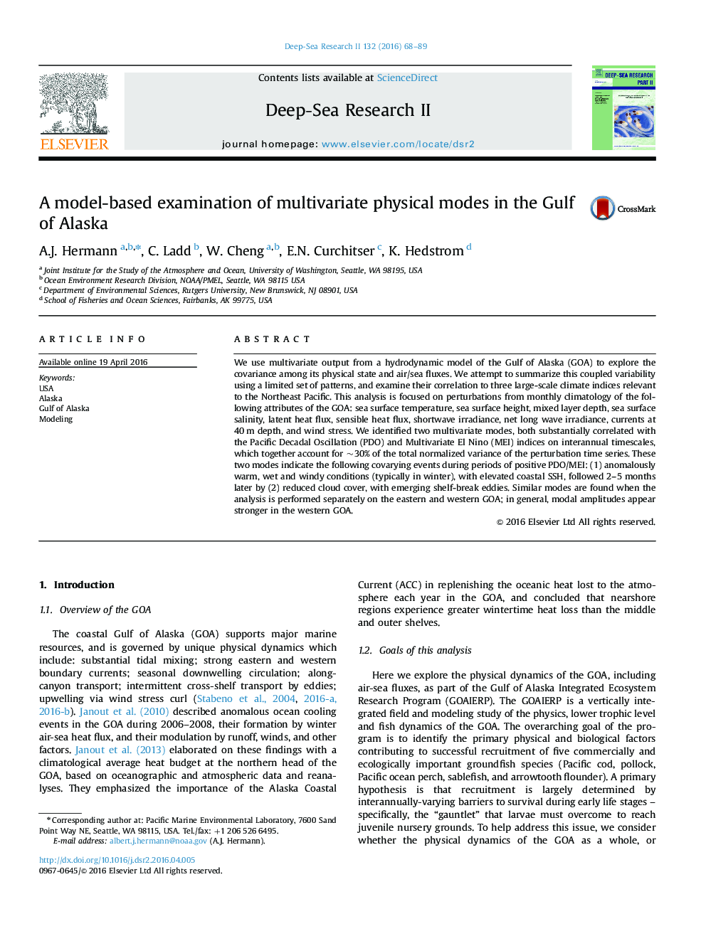 A model-based examination of multivariate physical modes in the Gulf of Alaska