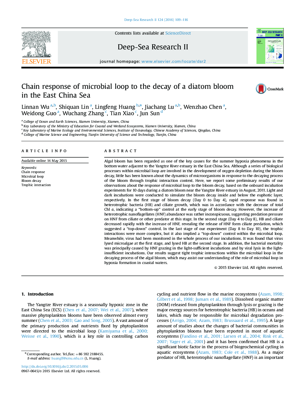 Chain response of microbial loop to the decay of a diatom bloom in the East China Sea