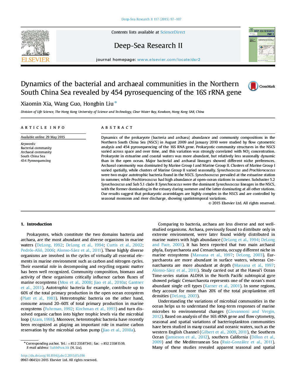 Dynamics of the bacterial and archaeal communities in the Northern South China Sea revealed by 454 pyrosequencing of the 16S rRNA gene