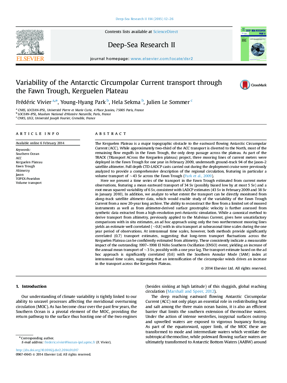 Variability of the Antarctic Circumpolar Current transport through the Fawn Trough, Kerguelen Plateau