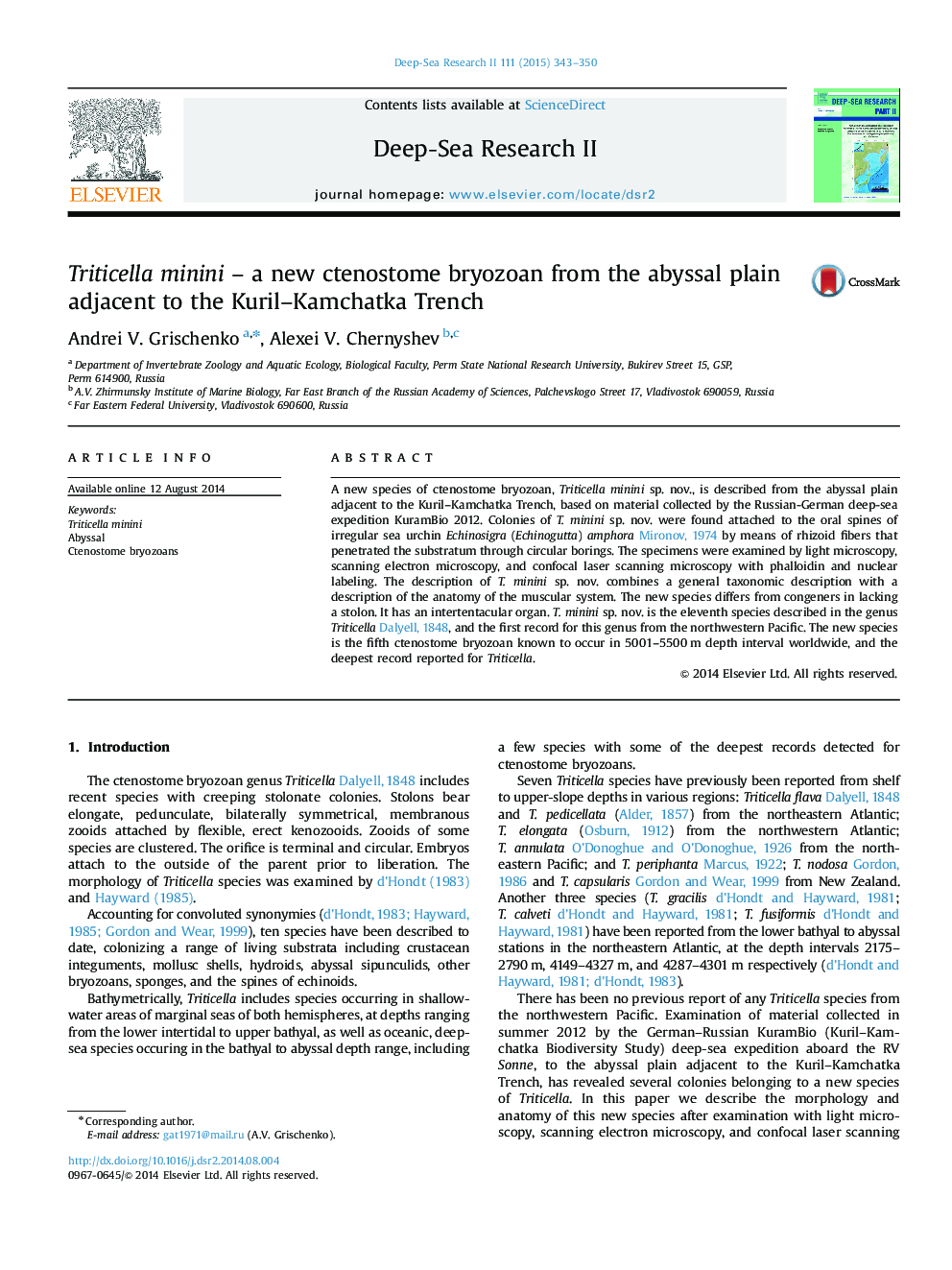 Triticella minini – a new ctenostome bryozoan from the abyssal plain adjacent to the Kuril–Kamchatka Trench