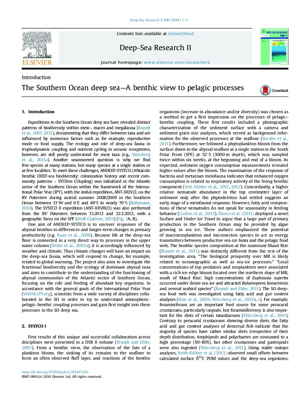 The Southern Ocean deep sea-A benthic view to pelagic processes