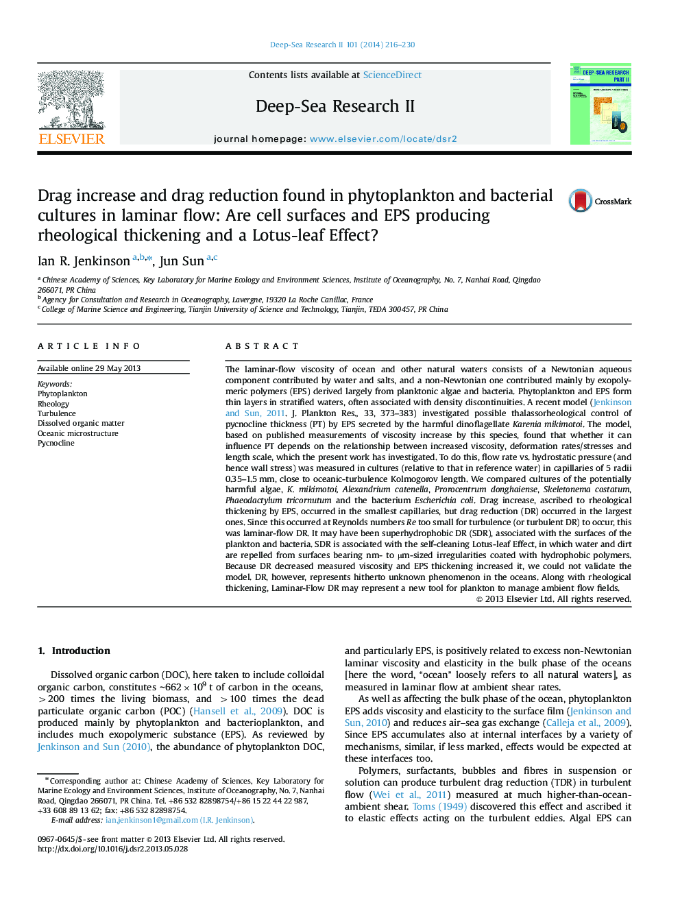 Drag increase and drag reduction found in phytoplankton and bacterial cultures in laminar flow: Are cell surfaces and EPS producing rheological thickening and a Lotus-leaf Effect?