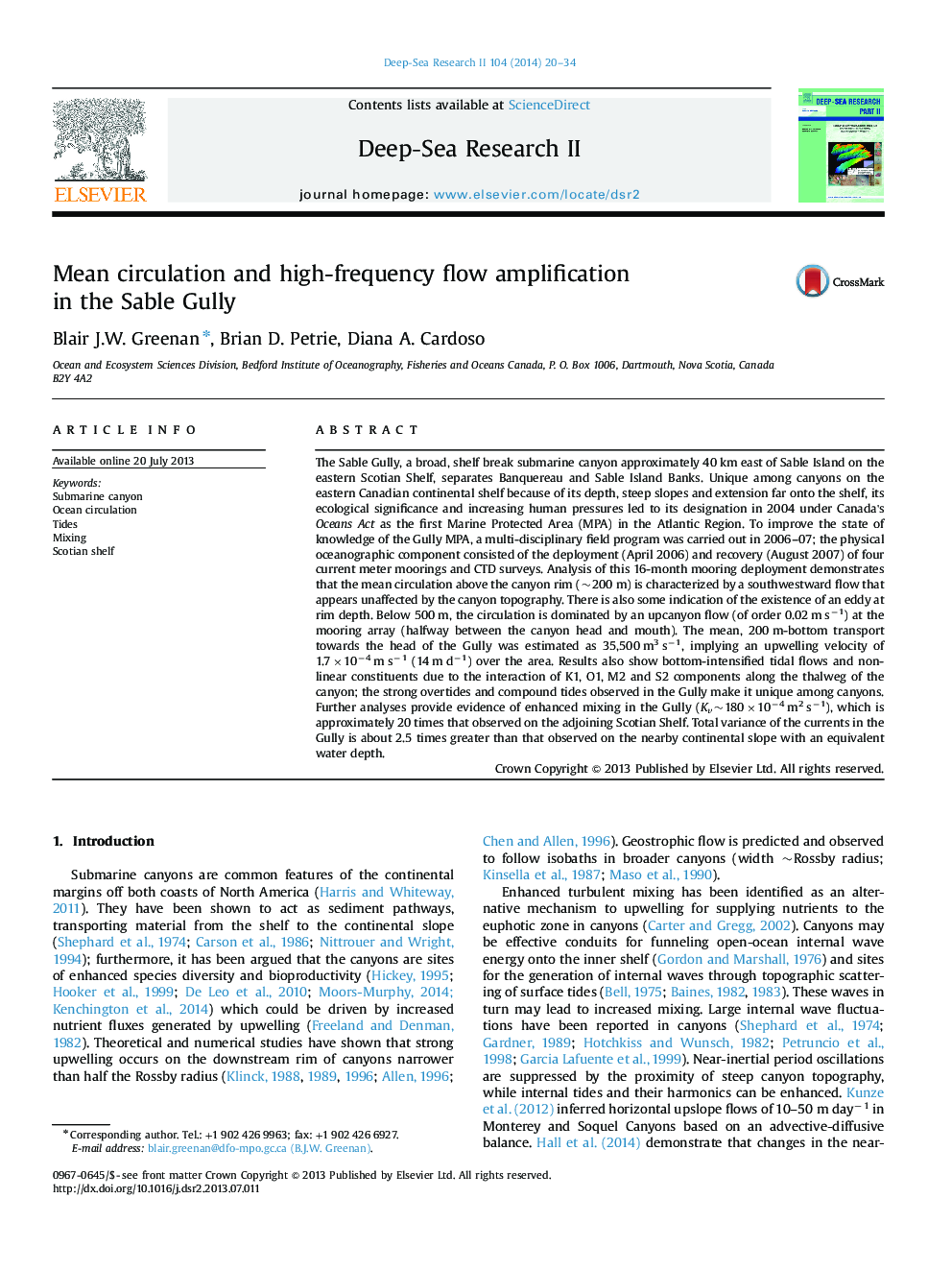 Mean circulation and high-frequency flow amplification in the Sable Gully