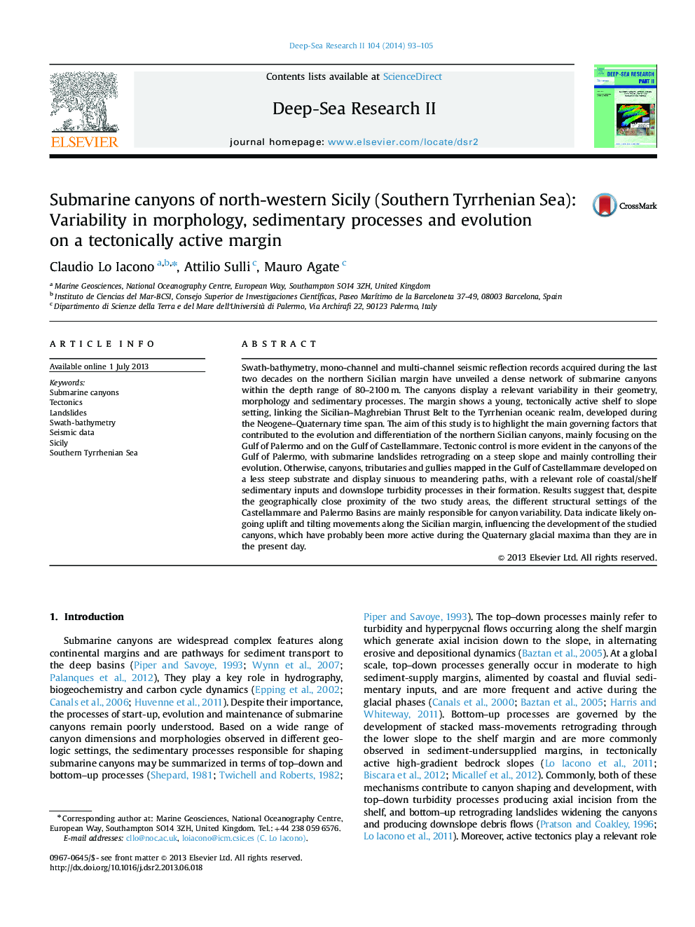 کانی های زیردریایی سیسیل شمال غربی (دریای تایرین جنوبی): تنوع در مورفولوژی، فرآیند رسوب و تکامل بر حاشیه تکتونیکی فعال 