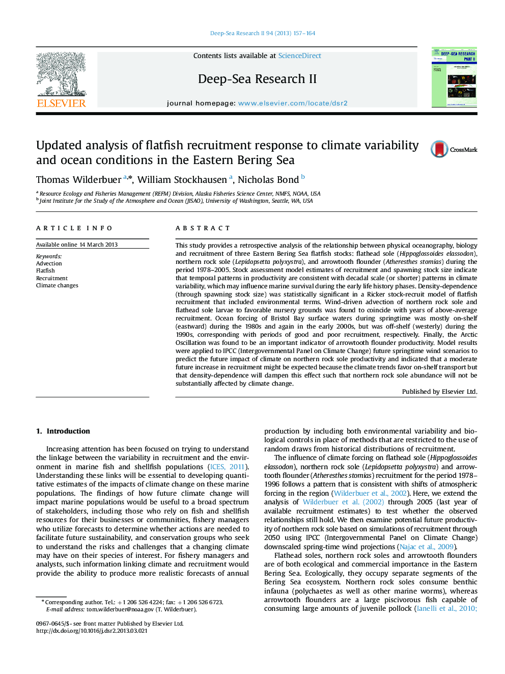 Updated analysis of flatfish recruitment response to climate variability and ocean conditions in the Eastern Bering Sea