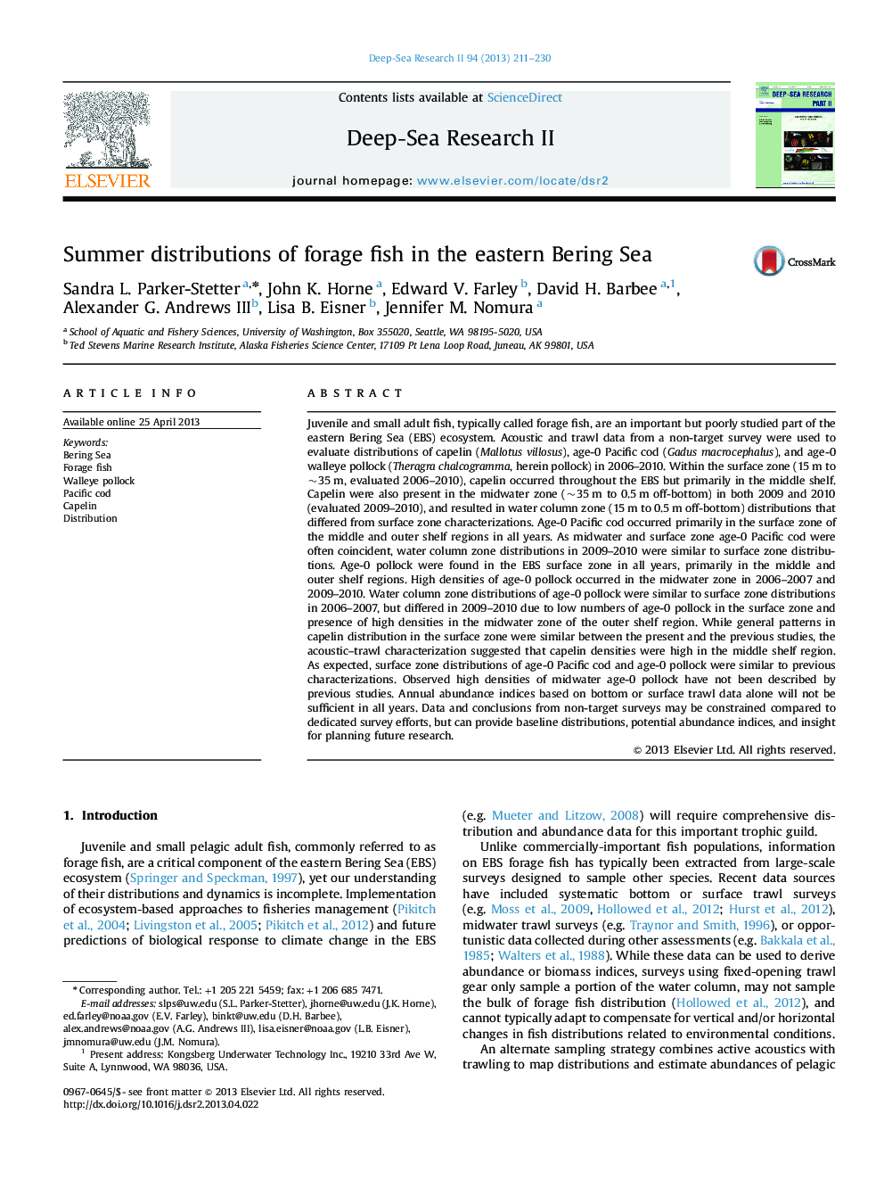 Summer distributions of forage fish in the eastern Bering Sea